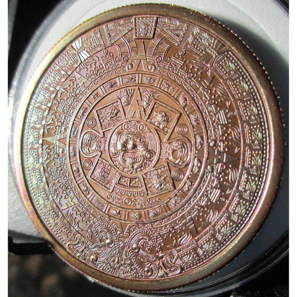 AZTEC CALENDER Rainbow Toned 1 Ounce Copper Round, STUNNING!!! - Picture 2 of 4